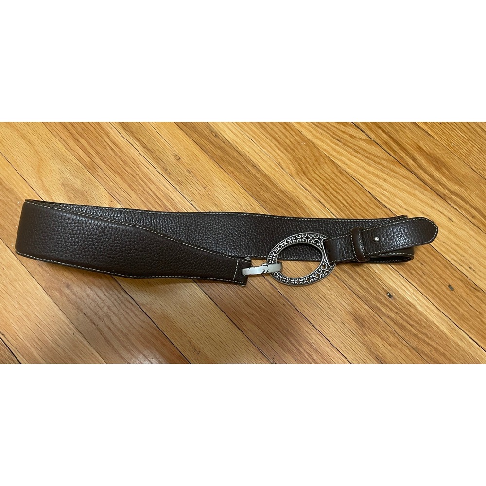 Brighton Brown Textured Leather Belt Large Oval Filigree Buckle Women Size M